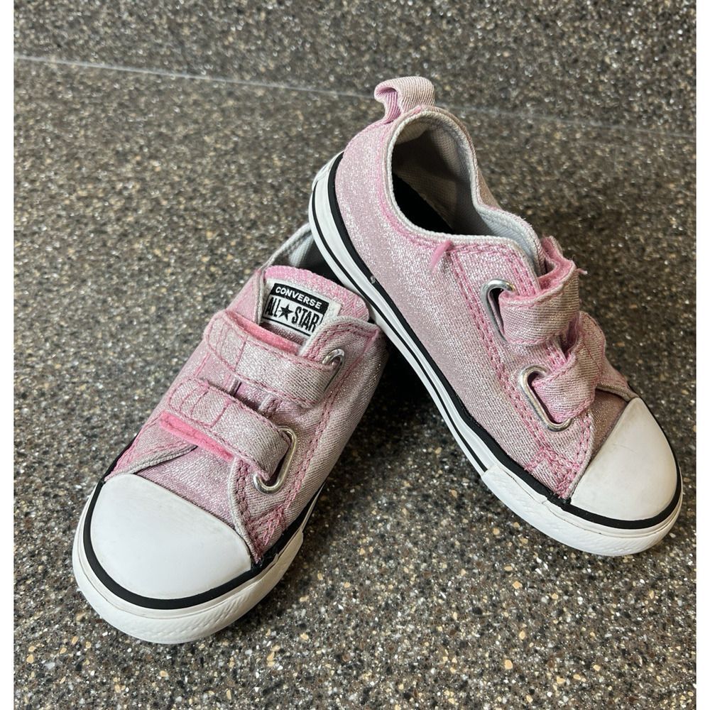 Converse All Star Pink Glitter Canvas Sneaker Toddler Girls Sz 9 Low Top Snap On